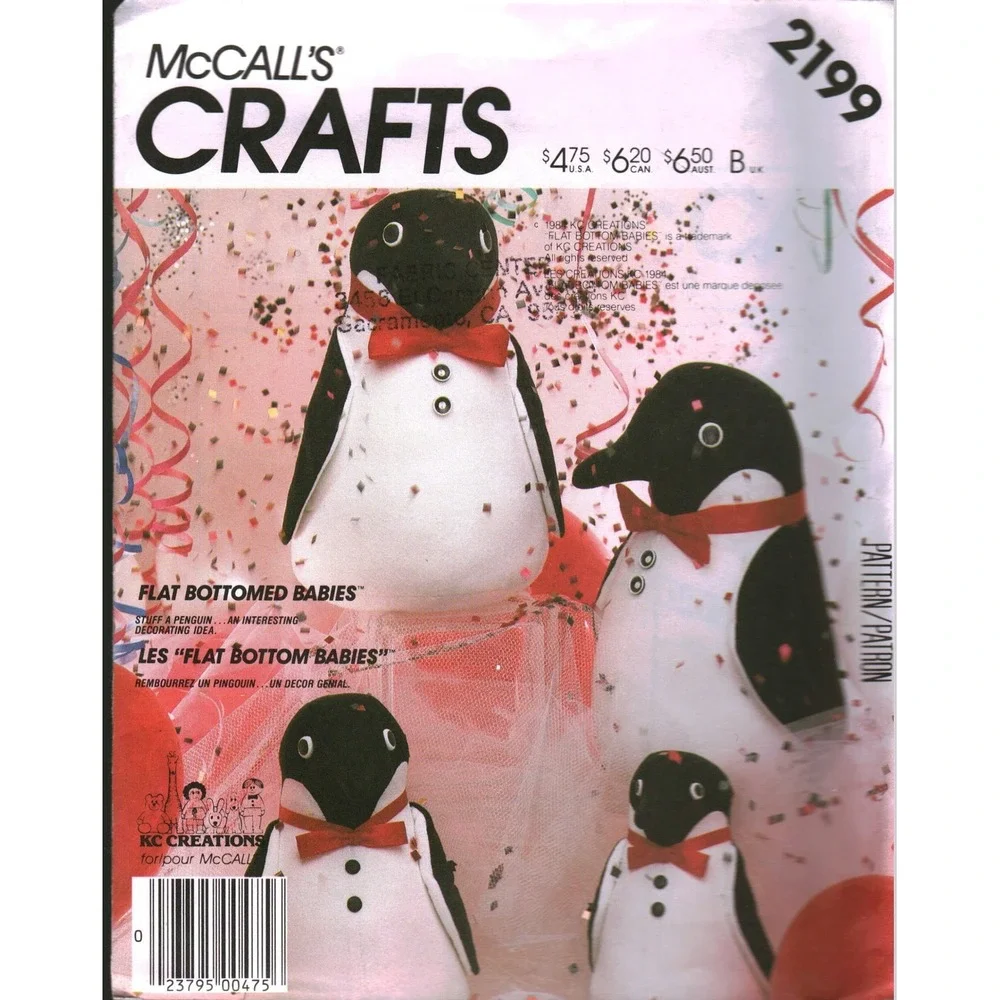 Vintage McCalls 2199 Penguin Sewing Pattern Flat Bottomed Babies KC Creations